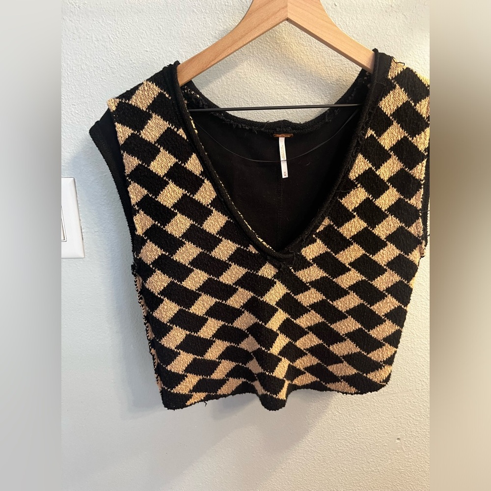 Free people Lola top checkered black and tan sweater vest - Picture 7 of 11
